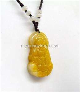 KWAN YIN Feng Shui YELLOW Jade Stone Chinese Buddha Necklace Men Woman 