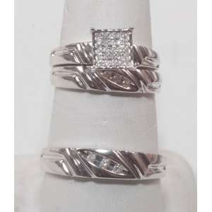    Diamond White Gold Engagment &Wedding Trio Ring Set Jewelry