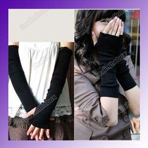Fashion Knit Warmer Long Fingerless Gloves Mitten Black  