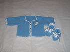 HAND CROCHETED 0/3MONTH OLD BABY BOY CARDIGAN AND BOOTIES