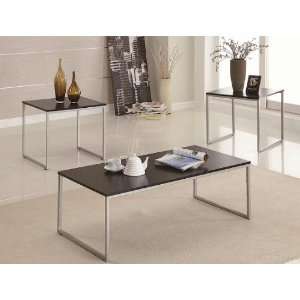  3PC Modern Style Black Wood Top Coffee Table Set With 