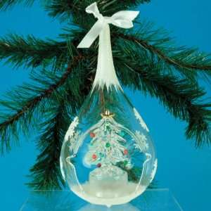  Christmas Ornament   Tree and Snowflakes, Glass Teardrop 