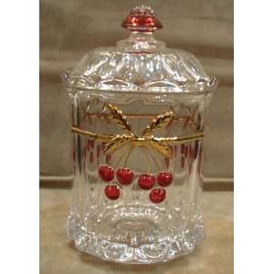 Mosser Glass Cherry Thumbprint Cookie Jar in Crystal Decorated