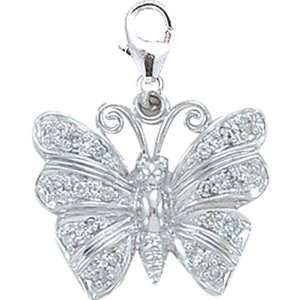  14K WG 1/10ct HIJ Diamond Butterfly Spring Ring Charm 