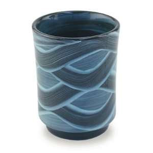 Tea Cup with Blue Wavy Design 