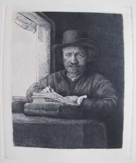 REMBRANDT SELF PORTRAIT DRAWING AT WINDOW Signed Etching Amand Durand 