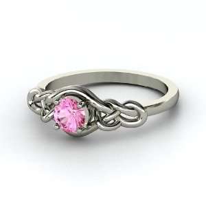  Sailors Knot Ring, Round Pink Sapphire Platinum Ring 