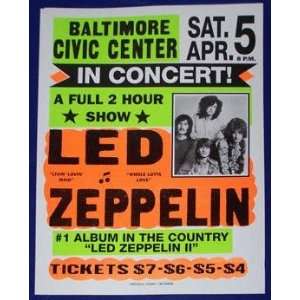  Led Zeppelin Globe Cardboard Concert Poster Baltimore 