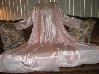 TTO65   Vtg Victorias Secret Gown Robe Set   M   Pink Satin Nightgown 