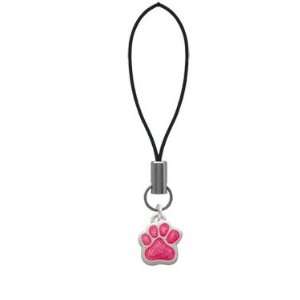  Small Hot Pink Glitter Paw Cell Phone Charm Arts, Crafts 