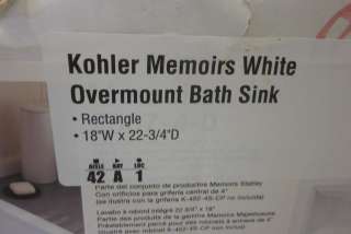   are bidding on a NEW IN BOX KOHLER Memoirs White Overmount Bath Sink