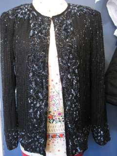 Vintage 80s Sweelo Sequin Floral Jacket   Black Sequin Blazer Coat 