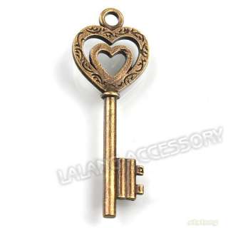 100pcs Vintage Bronze Princess Heart Key Pendants Lot 52mm Alloy 