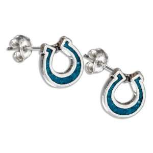  Sterling Silver Mini Turquoise Horseshoe Earrings Jewelry