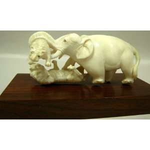 Ivory Carving Of Elephant Battling Two Tigers  Kitchen 