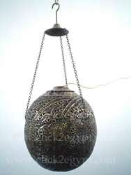 Handmade Brass Etched Hanging Ball Lamp/Lantern  