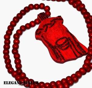 ICED OUT Wood Jesus RED Piece Necklace Chain 36 Beaded Good Nice 