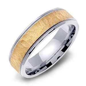    14K Two Tone Gold Hammered Milgrain Edge Wedding Band Ring Jewelry