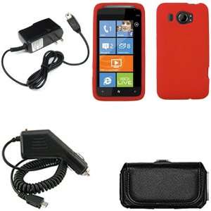  iFase Brand HTC Titan 2 Combo Solid Red Silicon Skin Case 