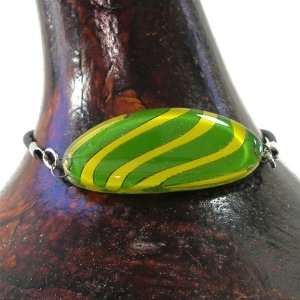  Oval Glass Bracelet   Yellow and Green Stripes