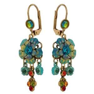 Michal Negrin Dangle Earrings with Hand Painted Flowers, Turquoise and 