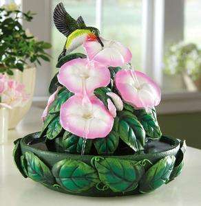 Lovely Hummingbird Floral Hand Painted Decorative Indoor Fountain New 