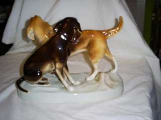 Pair Royal Dux Buddies Blonde & Brown Dogs Figure  