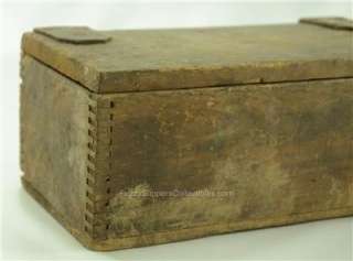 Antique Primitive WOODEN TOOL Wood BOX Leather Hinge  
