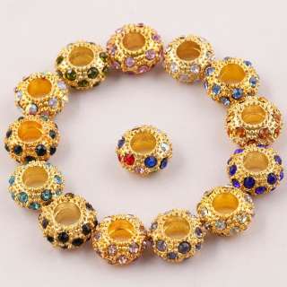 CZ Crystal European Spacer Loose Gold Plated Beads Fit Charm Bracelet 
