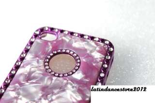   Rhinestone Marble Designer Hard Case Cover iPhone 4S 4G Purple  
