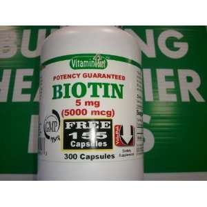  Vitamin Hut Biotin 5 mg (5000 mcg) 300 Capsules Health 