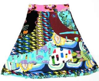 NEW $160 Desigual Retro Printed Embroidered Cotton Skirt Medium M 6 