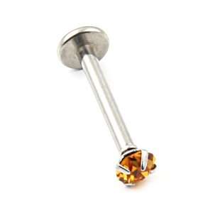  Internally Threaded Prong Set Labret with Yellow Stone.16g 