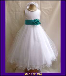 NEW WHITE TEAL JADE GREEN PAGEANT FLOWER GIRL DRESS 18 24MO 2 4 6 8 10 