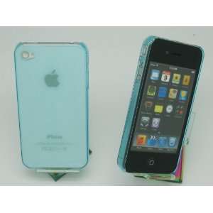 Apple iPhone 4 4S Clear Light Blue Hard Plastic Back Case Cover + Free 