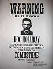 OLD WEST REWARD DOC HOLLIDAY DENTISTRY WARNING TOMBSTONE POSTER 11x14 