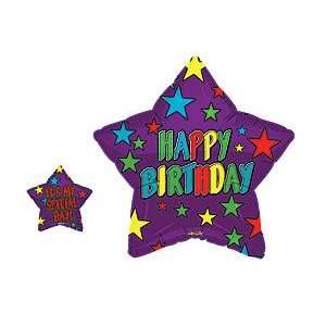  Happy Birthday Star Purple 18 Mylar Balloon & Badge 