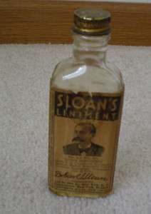 Vintage Sloans Liniment Bottle With Label And Cap Embossed Lettering 