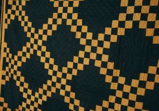 1930s Amish Black Background Irish Chain Antique Quilt  