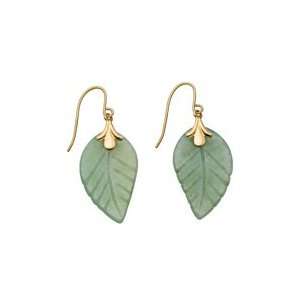  Jadeite Fashion Leaf Earrings in 14K Yellow Gold Jewelry
