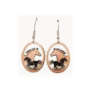  Copper & Gold Plated Earrings with Black Patina   Horses 
