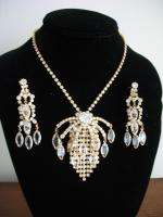 Vintage D&E Juliana Clear Rhinestone Necklace Earrings  