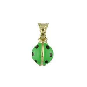  18K YG Green Enamel Lady Bug Charm (10mm/19mm with Bail) Jewelry