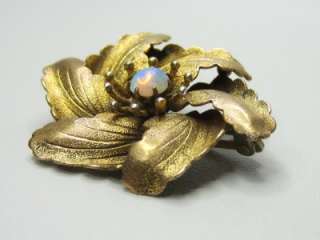Antique Victorian Flashy Opal Rolled Gold Pinwheel Floral Brooch 