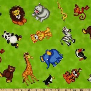   Me To The Zoo Animals Lime Fabric By The Yard Arts, Crafts & Sewing