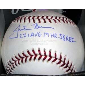 Justin Morneau Autographed Ball   OML  2004 Stats