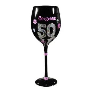 Bottoms Up 15 Ounce 50 and Fabulous Handpainted Wine Glass  