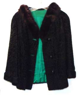 1960s black Karakul Persian Lamb jacket w/ mink collar custom made 