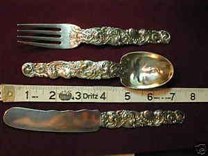 Sterling RARE Whiting Face In Spoon Childs 3 Piece KFS  