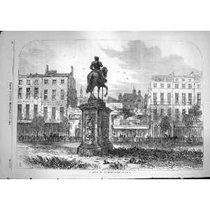  1868 Scene Leicester Square London Monument Old Print 